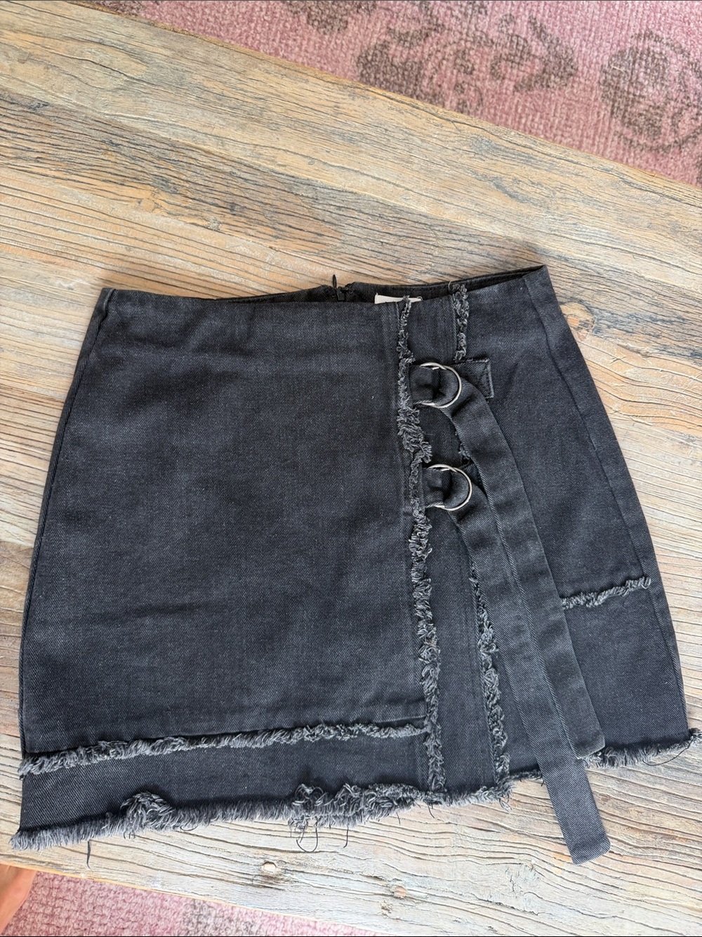 Women's Black Denim Wrap Skirt with Buckle Detail